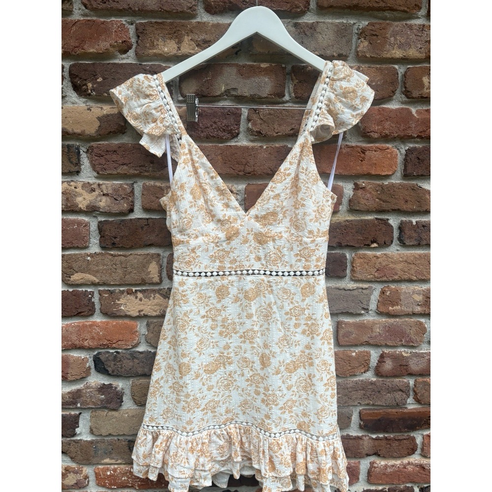 Dress‎ size M Minkpink Womens Orange White Floral Sleeveless Ruffle Mini Dress - Picture 2 of 10